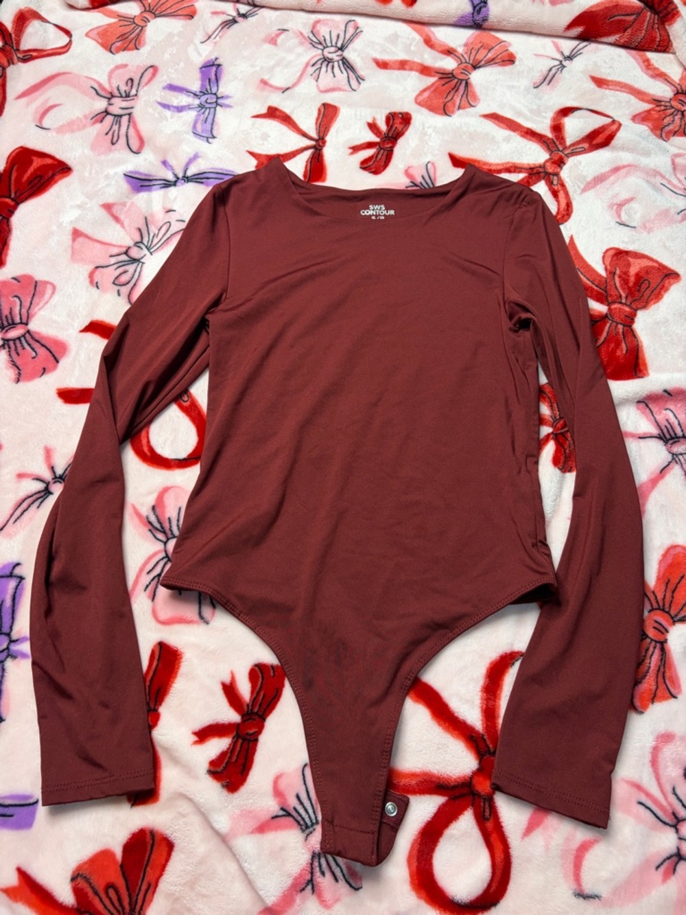 Women's Long Sleeve Bodysuit in Maroon - Contour